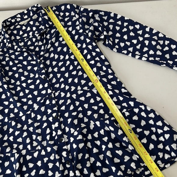 11•1•TYLHO Anthropologie long sleeved navy blue with white hearts ruffle size S - Picture 9 of 9